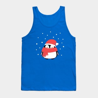 Christmas Penguin in red Santa hat and scarf. Tank Top